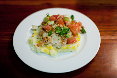 Grilled lemon and herb chicken with mash